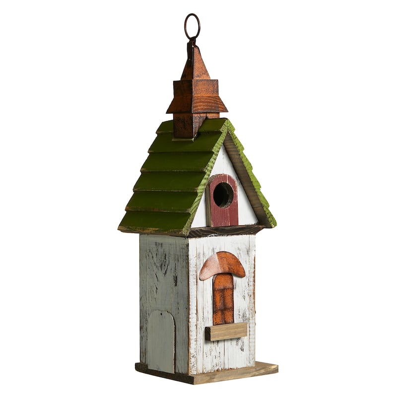 Glitzhome 15.75"H Solid Wood Decorative Outdoor Garden Birdhouse - 5.25''L X 6.00''W X 15.75''H