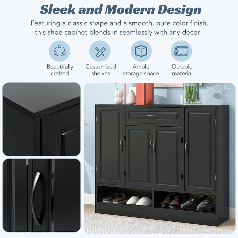 47 Inch Particle Board Modern Shoe Cabinet with Adjustable Shelves and Doors - 47" x 39" in.