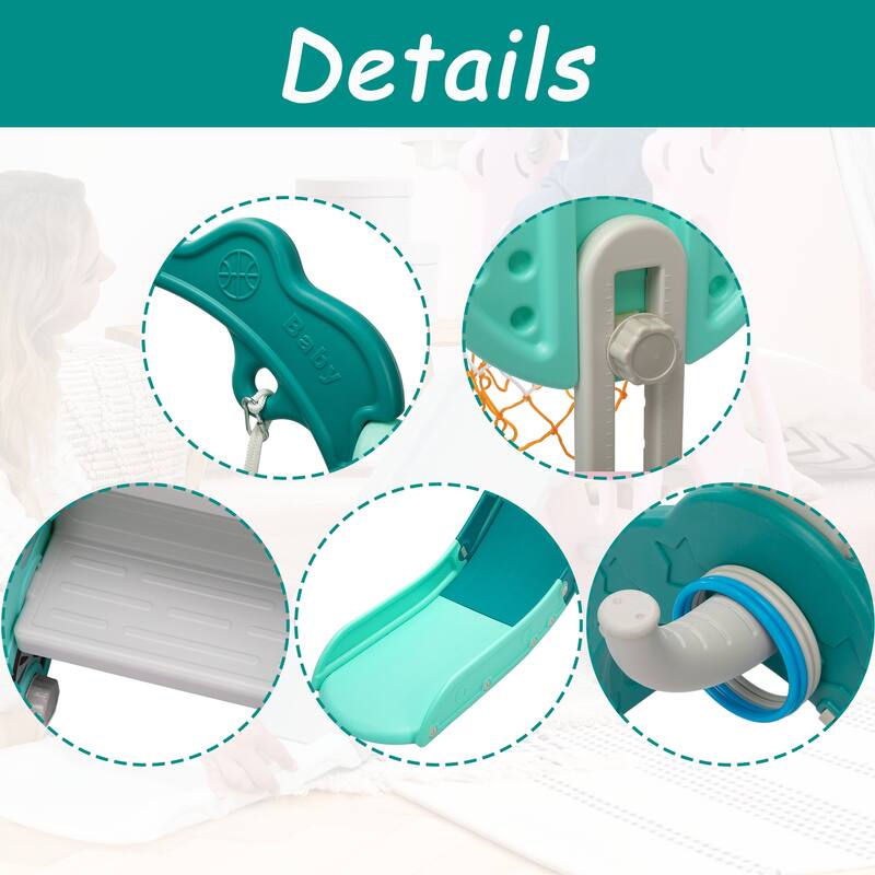 5-in-1 Kids Slide with Swing, Basketball Hoop and Toss Ring