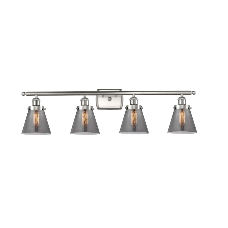Innovations Lighting 916-4W-11-36 Cone Vanity Cone 4 Light 36" Wide - Brushed Satin Nickel / Plated Smoke