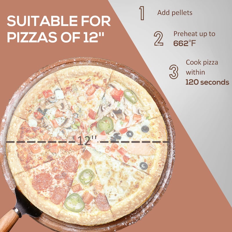 Outsunny Outdoor Pizza Oven with 12" Stone, Peel and Cover, Portable Pellet Wood Fired Pizza Maker with Foldable Legs, Stainless