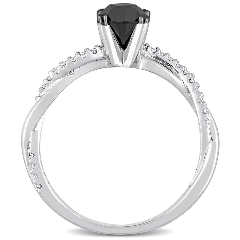 Miadora 1 1/6ct TDW Black & White Diamond Crossover Engagement Ring in 14k White Gold
