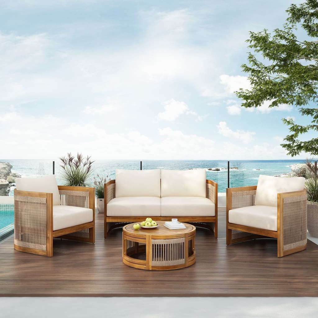 Christopher Knight Home- Sophia 4-piece Acacia Wood Outdoor Conversation Set