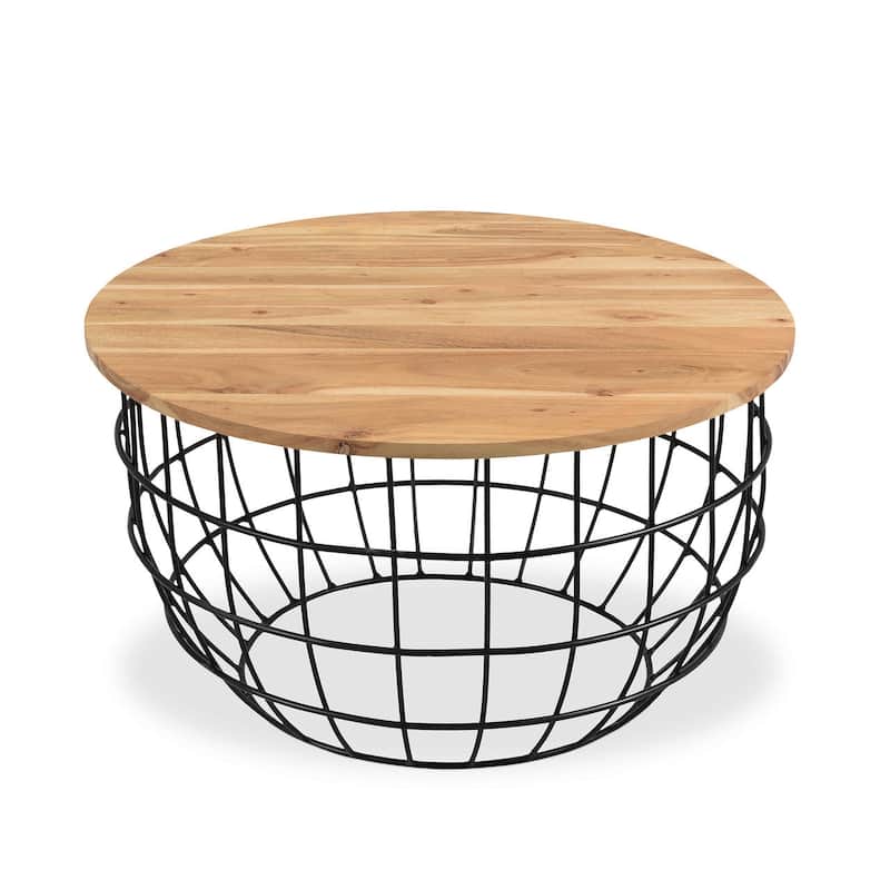 Timbergirl Acacia Wood Top with Metal Mesh Base Coffee Table - 26"