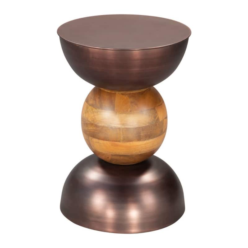 20” Bronze and Brown Side End Table with Iron Top and Solid Wood Pedestal Base for Living Room - 14”L x 14”W x 20.3”H