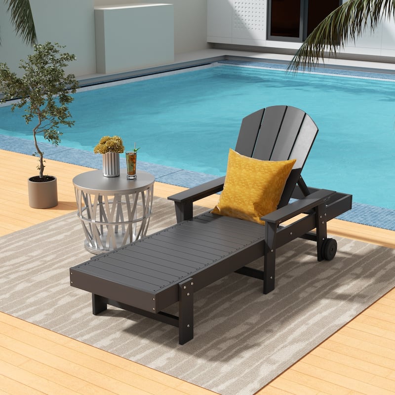 Polytrends Laguna Hdpe All Weather Outdoor Patio Pool Reclining Chaise Lounge With Arms And Wheels - Gray