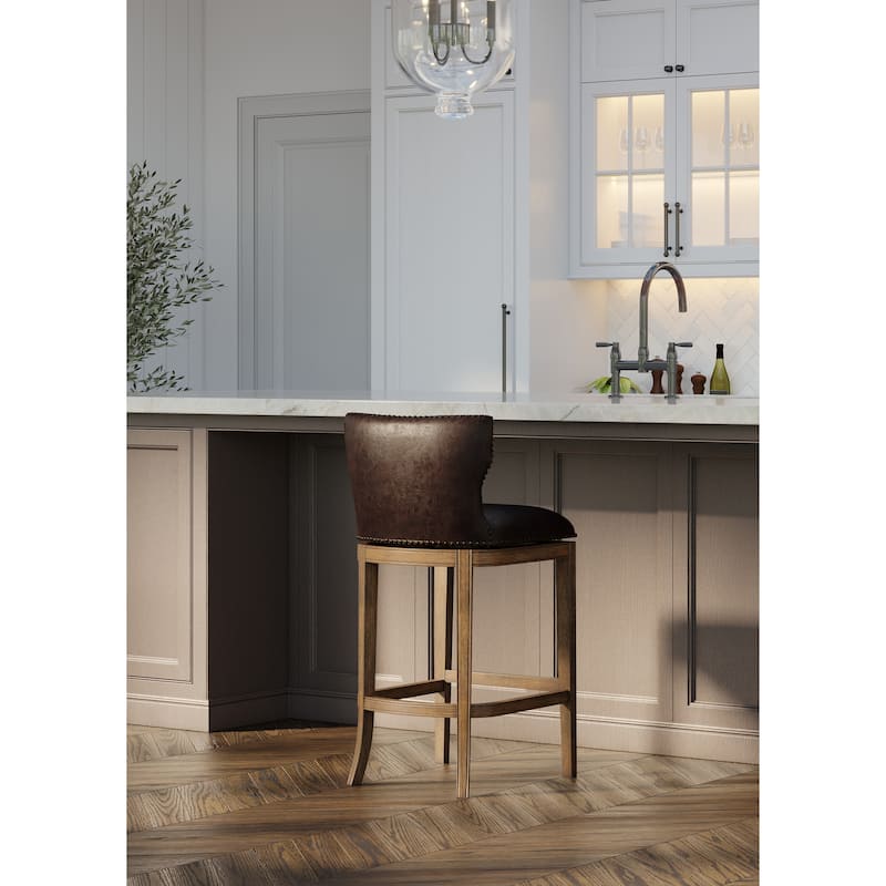 Maven Lane Hugo Kitchen Stool - Walnut Vegan Leather - Bar Height
