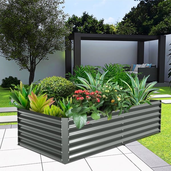 8x4x1.5ft Galvanized Rectangular Raised Garden Bed Planter Box Bed
