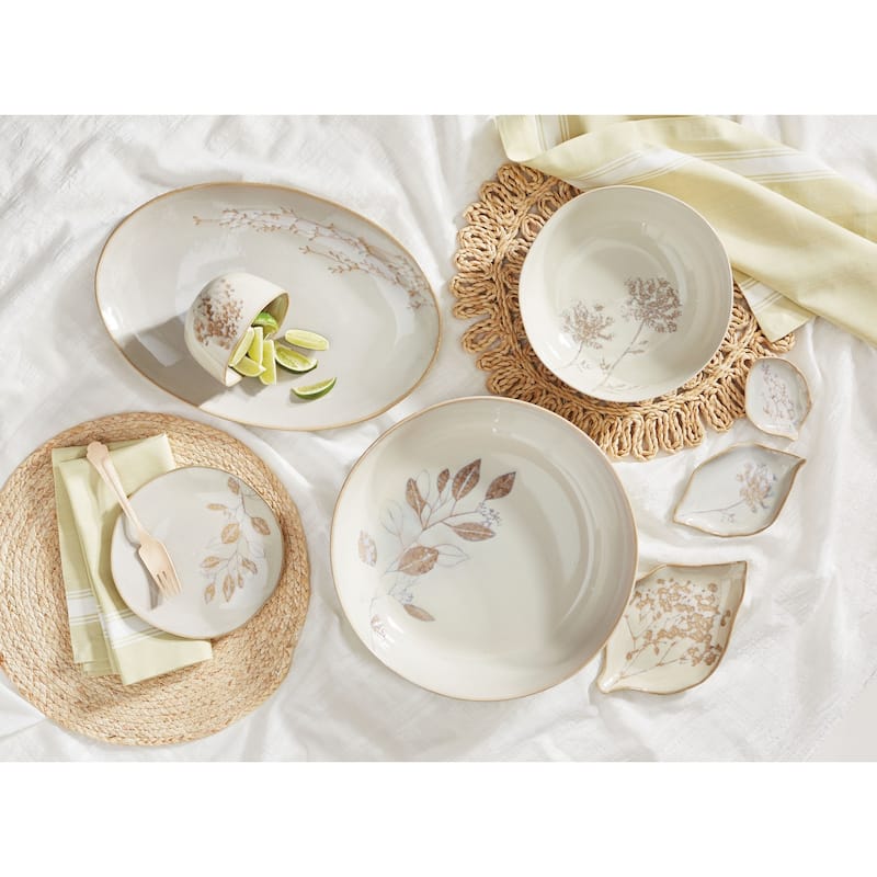 Sprig Ceramic Appetizer Plate Christmas Dining Dishware 7x7 inches Cream Color - Off-White