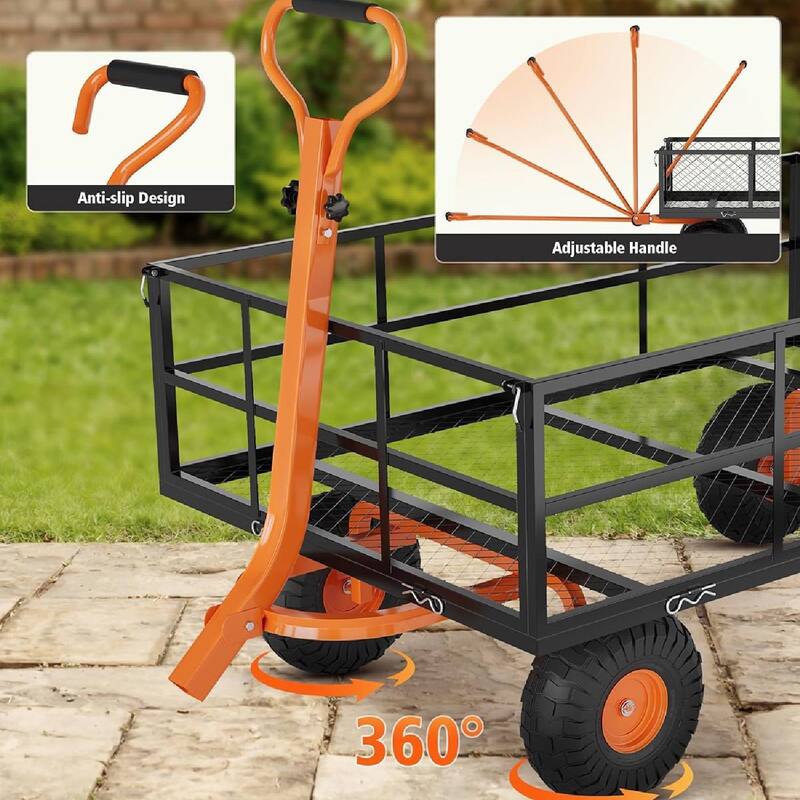 1200 LBS Heavy Duty Steel Garden Cart, Utility Yard Wagon for Landscaping, Lawn, Farm, Outdoor Use