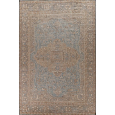 Vegetable Dye Oushak Turkish Rug Blue Handmade Bedroom Wool Carpet - 10'4" x 13'11"