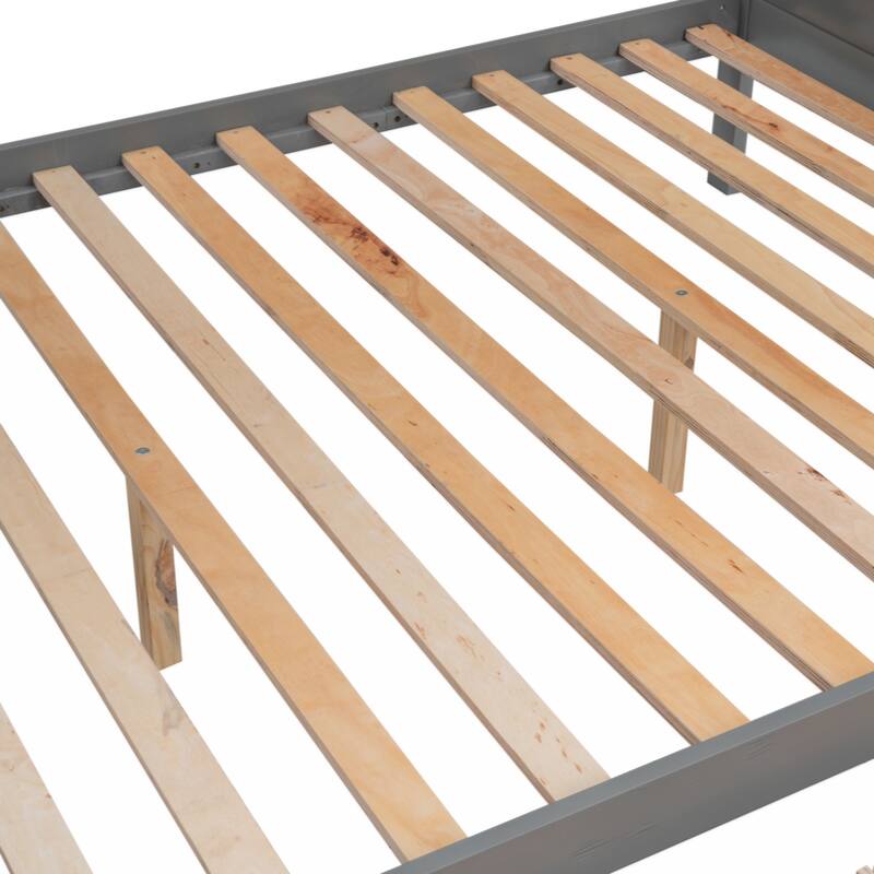 Twin over Full Bunk Bed with Shelfs, Storage Staircase and 2 Drawers