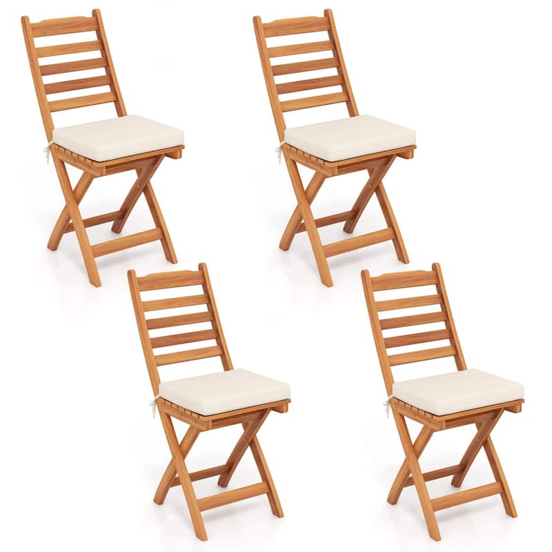 2/4PCS Patio Folding Chairs Acacia Wood Dining Chairs Outdoor Seating - 4 pcs