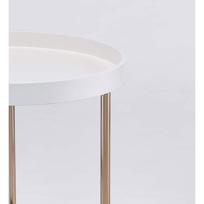 22" Copper And White Round End Table - White and Copper