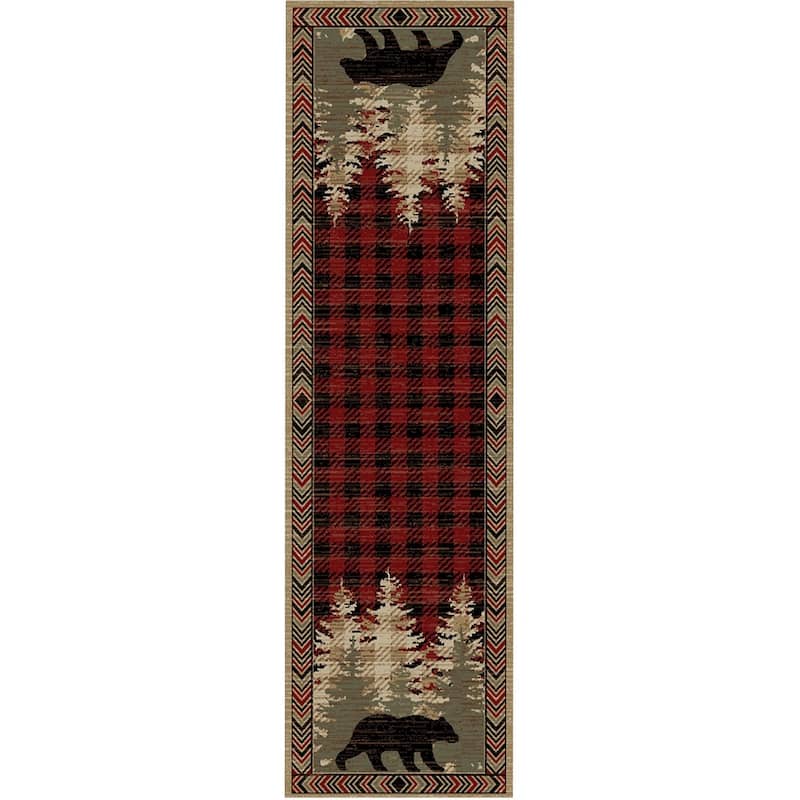 American Destination Lodge Bear Plaid Rug - 2'3"x7'7" - Red