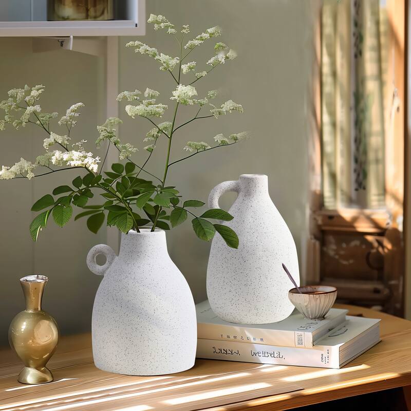 White and Black Speckled Ceramic Round Vase (Single)
