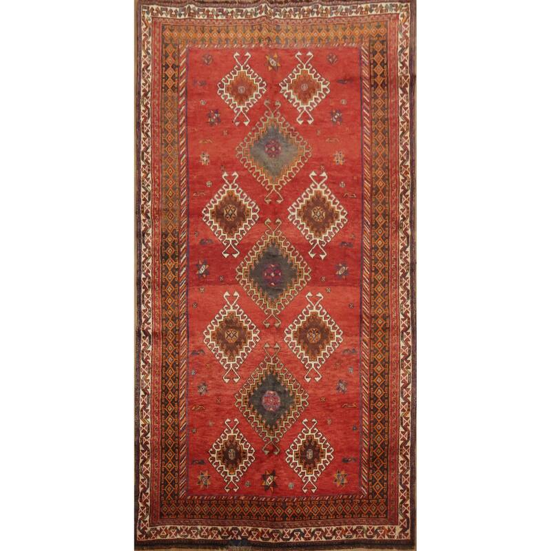 Hand Knotted Oriental 100% Wool Carpet Traditional Tribal Red Qashqai Area Rug - 9' 1'' X 4' 8''