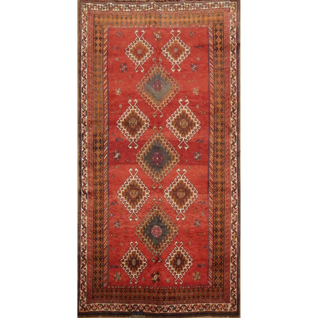 Hand Knotted Oriental 100% Wool Carpet Traditional Tribal Red Qashqai Area Rug - 9' 1'' X 4' 8''