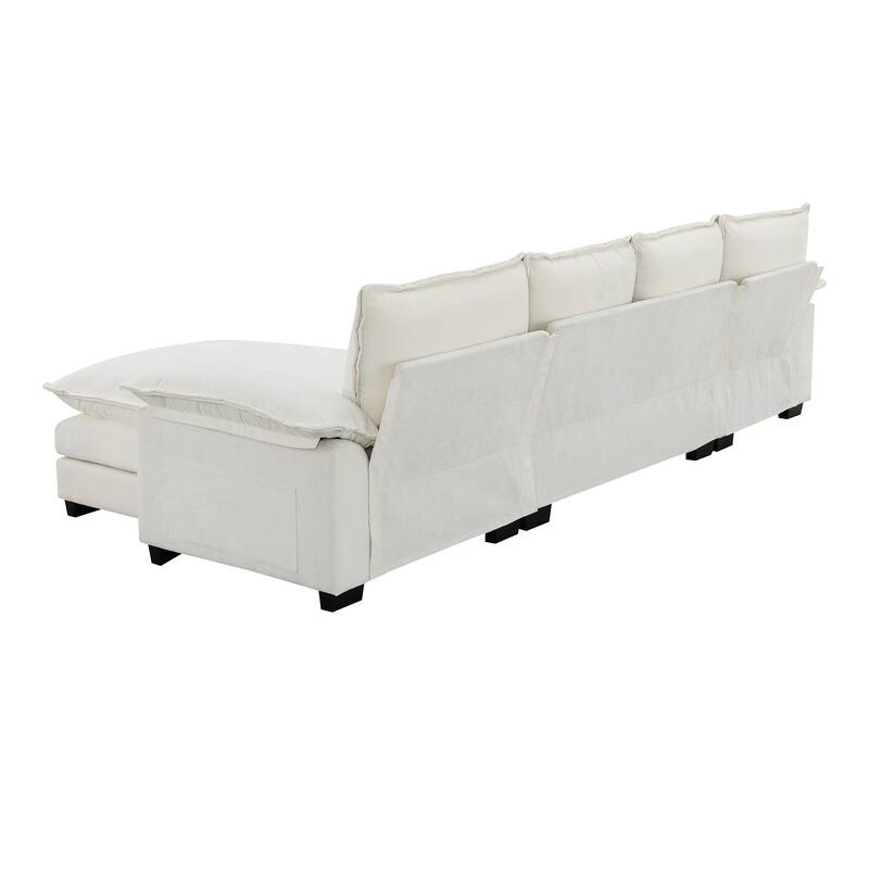Chenille Upholstered Sectional Sofa with Chaise and Storage Pockets, 5 Seat Lounge Cloud Couch L-shaped Recliner Couches