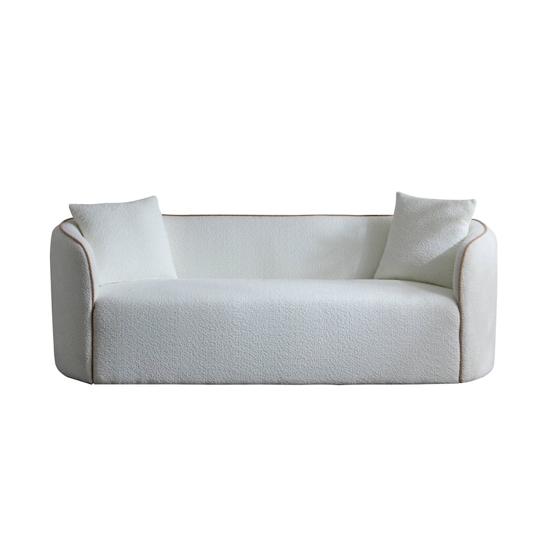 82" Fabric 3-Seater Sofa with Plush Cushions and Beige Trim, Includes Two Pillows, Supports Up to 900 lbs