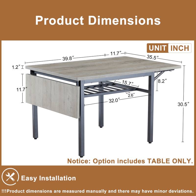 Modern Industrial 63.2'' Extendable Dining Table w/Drop Leaf, Seats 6