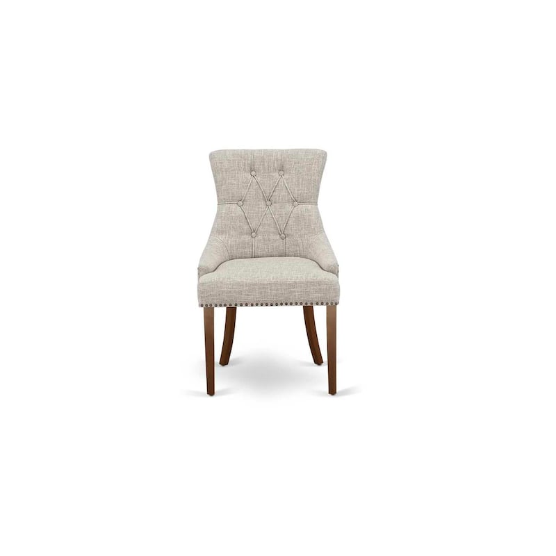 Parson Chair Linen Fabric Dining Chair Mahogany Legs Comfortable Upholstered Accent Chair Set of 2