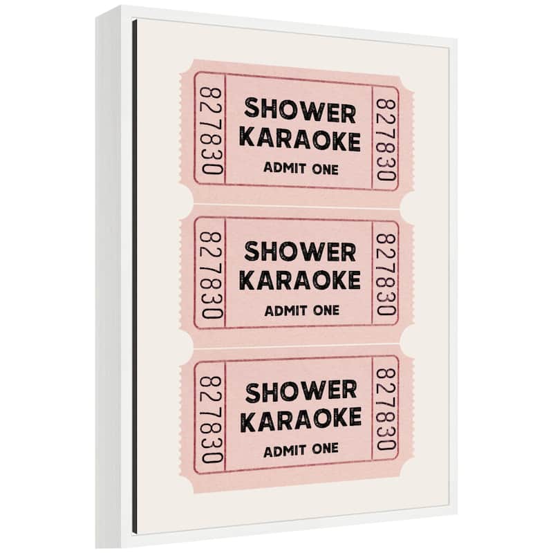 Kate and Laurel Shower Karaoke Tickets by Megan Ryan Framed Canvas Wall Art Print - 18x24