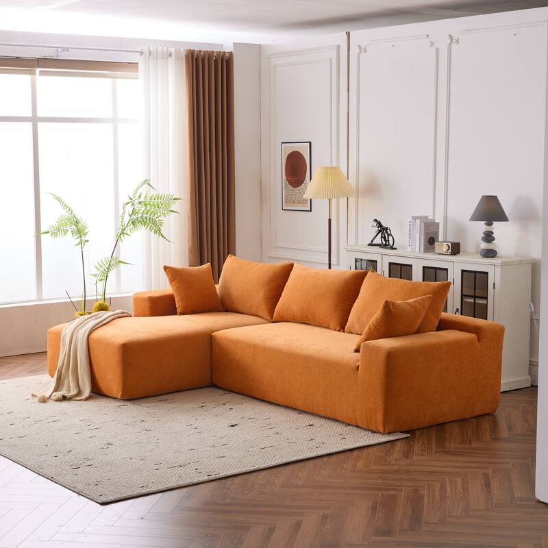 Floor Sleeper Sofa Cloud Upholstered Sectional Sofa L-shape Recliner Couch with Chaise Lounge and Pillows for Living Room
