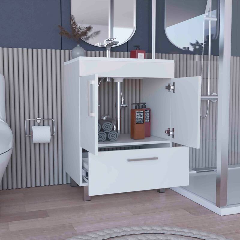 Bathroom Vanity with Double Door Cabinet and One Drawer, Faucet Not Included, Modern Design