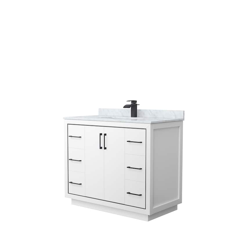 Icon Single Vanity Set, White Carrara Marble Top, No Mirror - 42-Inch Single - White, Black Trim, White Carrara Marble Top