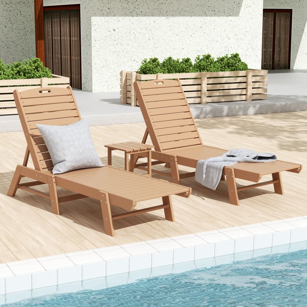 Laguna Hdpe All Weather Outdoor Patio Pool Reclining Armless Chaise Lounges With Square Side Table (3-Piece Set)