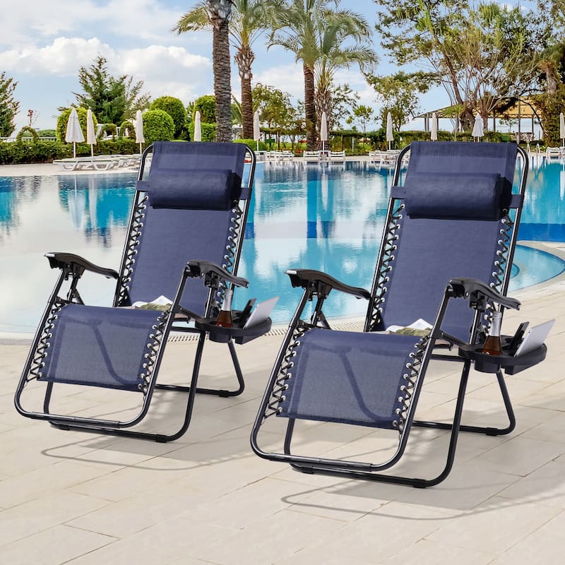 LIVOOSUN Zero Gravity Patio Chairs (Set of 2) - Denim Blue