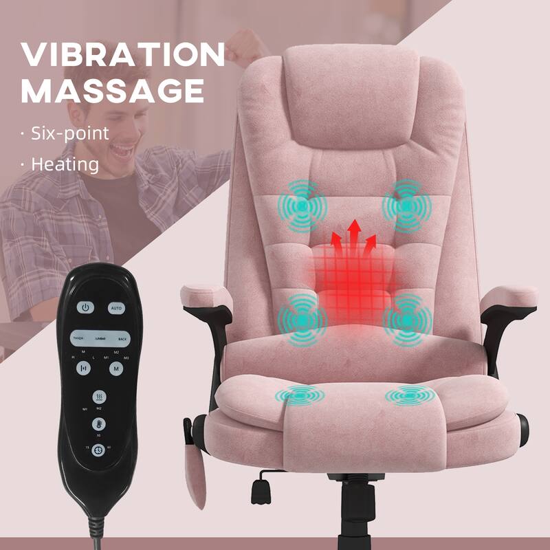 6 Point Vibrating Massage Office Chair with Heat, Pink High Back Executive Office Chair with Reclining Backrest