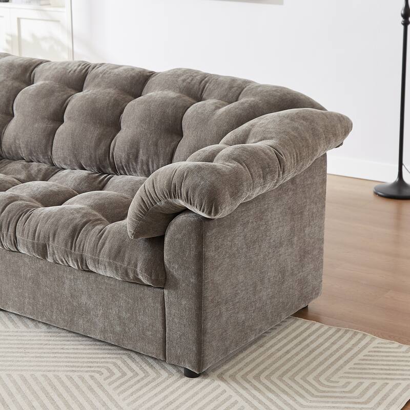99.2" Fabric Modern Classic 3-Seater Sofa, Solid Wood Frame & Plush Cloud Cushioning