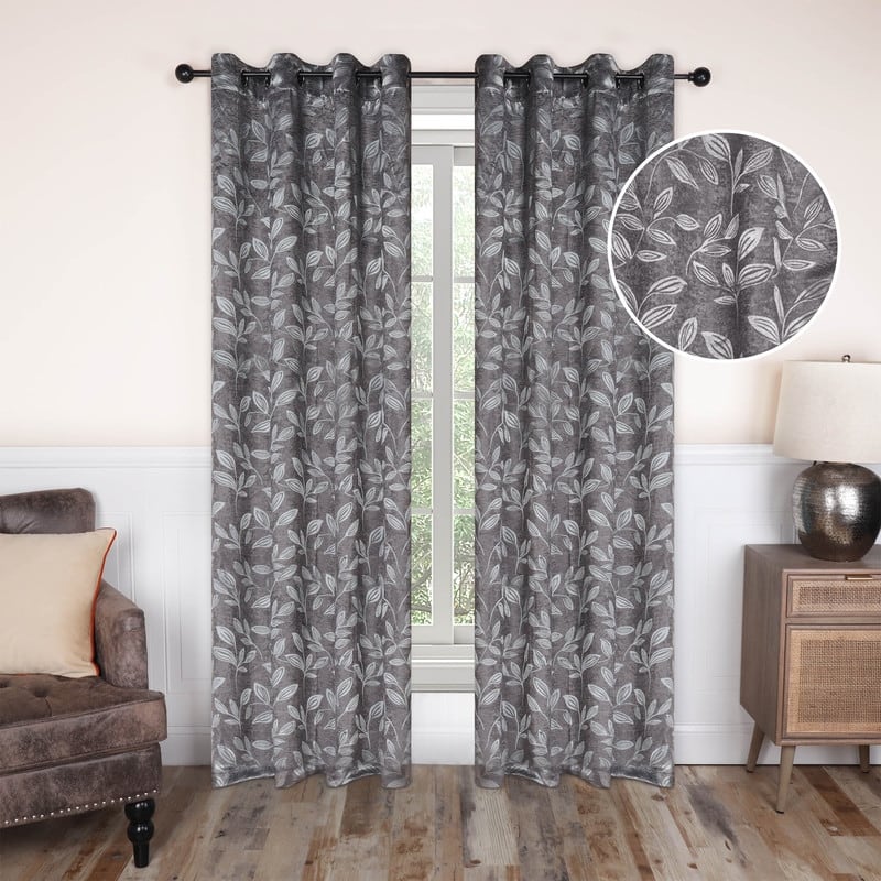 Superior Modern Bohemian Leaves Room Darkening Curtains with Grommets