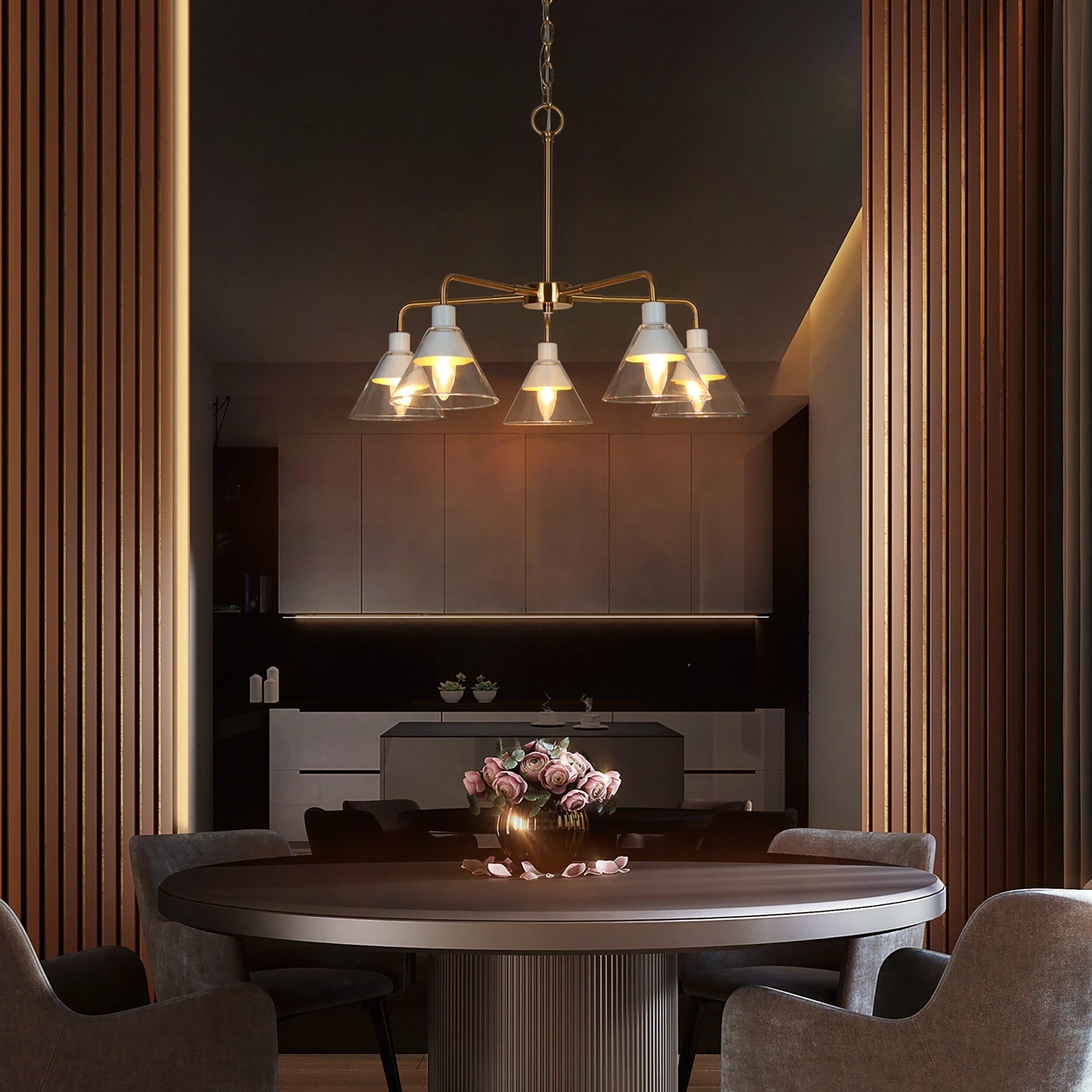 Seticy Modern White Chandeliers with Accent Shaded Cone Glass for Dining  Room - White with Gold - D 23.6