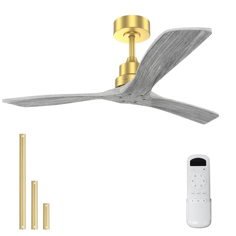 Sofucor 52 Inch Ceiling Fan without Light Solid Wood,with Remote,Smart Optional-Alexa/Google Assistant/APP/Remote Control - Remote Control - Gold with Gray