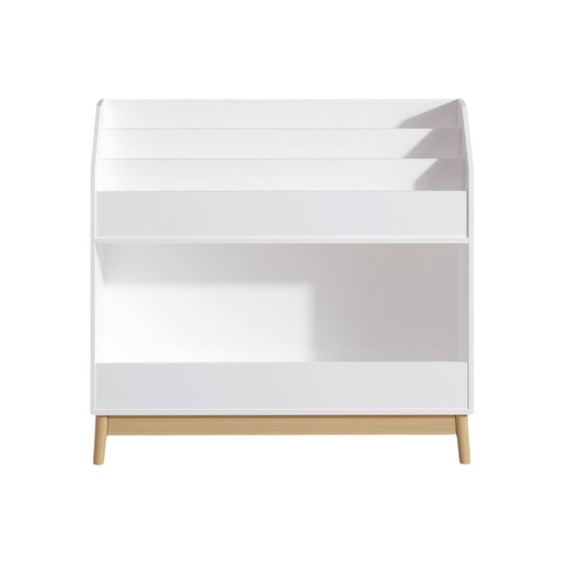 Anmytek White Toddler Book Display Shelf with Storage, Wooden Kids Bookcase Organizer for Bedroom or Playroom