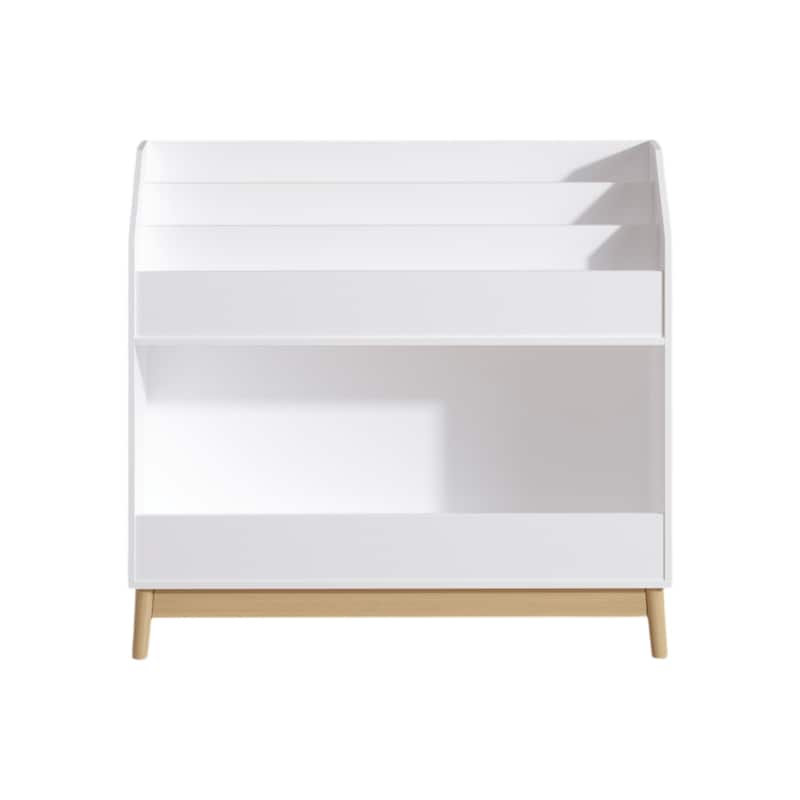 Toddler Book Display Shelf with Storage, Wooden Kids Bookcase Organizer for Bedroom or Playroom, White