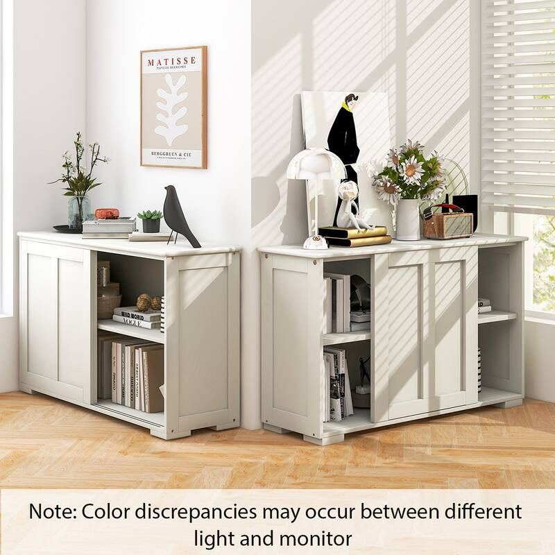 Costway Stackable Buffet Sideboard Set of 2 with Sliding Doors & - See Details