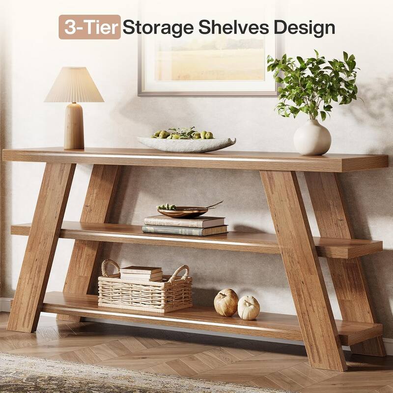 71-Inch Extra Long Console Table, 3-Tier Narrow Wooden Sofa Table with Storage