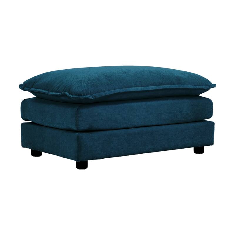Comfortable Upholstered Modular L-Shaped Sectional Sofa, Blue Chenille with Reversible Ottoman
