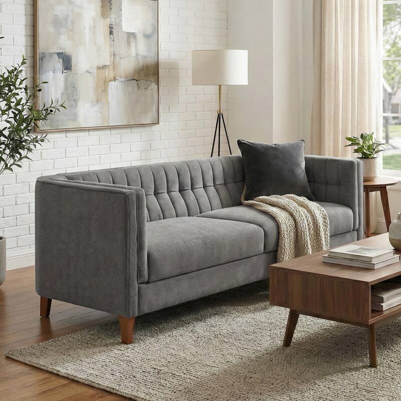 Christopher Knight Home - American Design 76" Upholstered 3-Seater Sofa with Channel Tufted Back - Grey