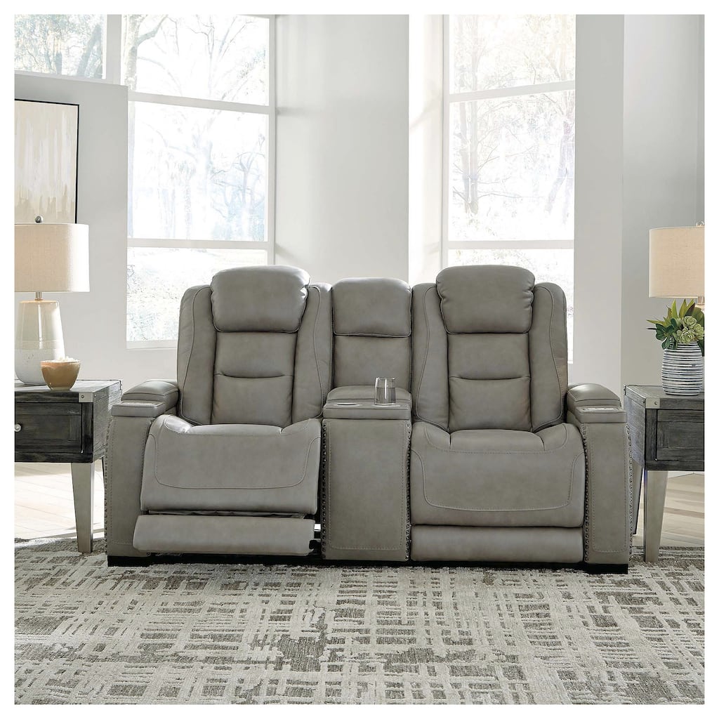 Signature Design by Ashley Man-Den Leather Power Dual Adjustable Reclining Loveseat - 74" W x 40" D x 43" H