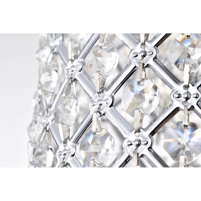 Chrome 1-Light Round Beaded Drum Pendant with Crystals