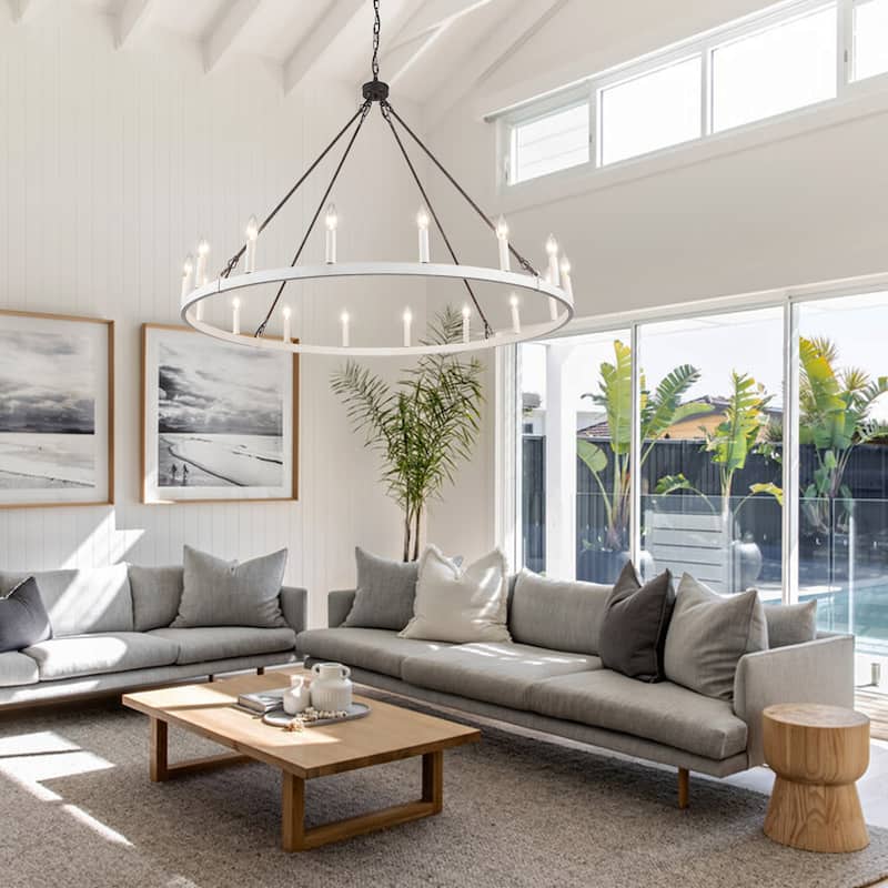 16-Light Farmhouse 47.24In Wagon Wheel Chandelier, Industrial Chandelier for Living Room Kitchen Island Dining Foyer