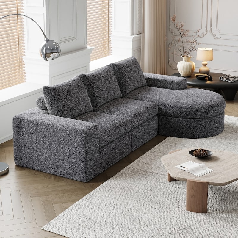 99" Chenille Cloud Curved Sectional Sofa with Deep Seats