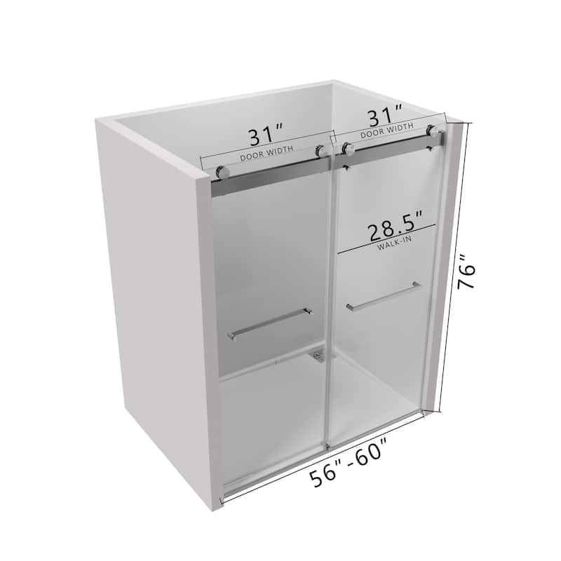48/60/72 inch Double Sliding Frameless Shower Door