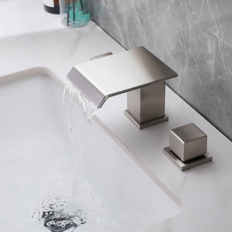 Widespread Waterfall Bathroom Sink Faucet, 2-Handle Bathroom Vanity Sink Faucets with Drain Assembly - 8" W×3.64" H