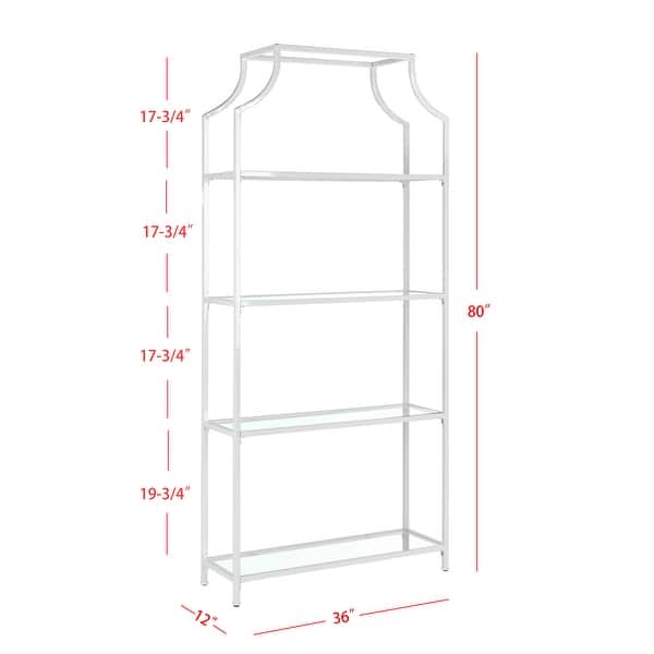 dimension image slide 0 of 2, SAFAVIEH Slater 36-Inch Glass Tier Etagere Bookshelf, White - 36" x 12" x 80"